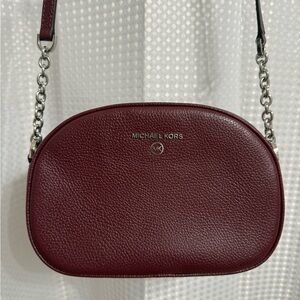 Michael Kors Burgundy Pebbled Leather Crossbody with Chain Strap